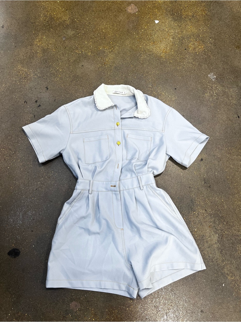 Light Blue One-Piece Romper with Contrast Collar- Vega Chang